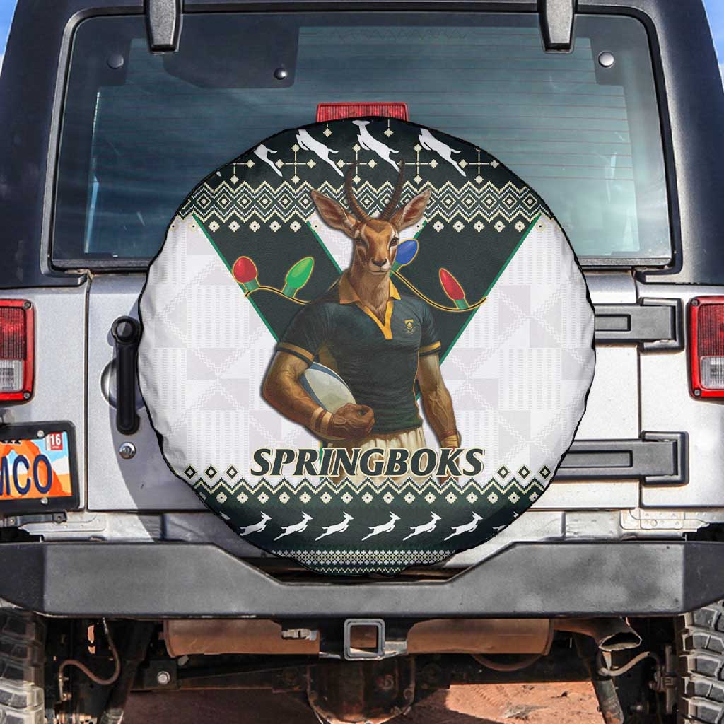 South Africa Christmas Rugby Spare Tire Cover Springboks Mascot Mix African Pattern