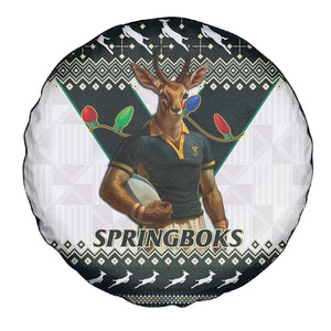 South Africa Christmas Rugby Spare Tire Cover Springboks Mascot Mix African Pattern