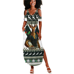 South Africa Christmas Rugby Summer Maxi Dress Springboks Mascot Mix African Pattern