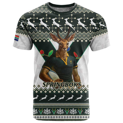 South Africa Christmas Rugby T shirt Springboks Mascot Mix African Pattern