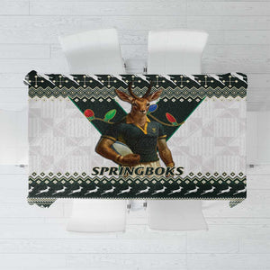 South Africa Christmas Rugby Tablecloth Springboks Mascot Mix African Pattern