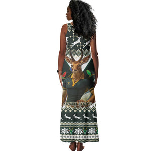 South Africa Christmas Rugby Tank Maxi Dress Springboks Mascot Mix African Pattern