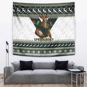 South Africa Christmas Rugby Tapestry Springboks Mascot Mix African Pattern