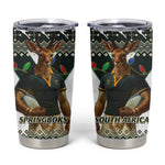 South Africa Christmas Rugby Tumbler Cup Springboks Mascot Mix African Pattern