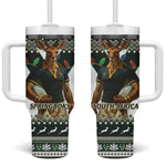 South Africa Christmas Rugby Tumbler With Handle Springboks Mascot Mix African Pattern