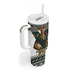 South Africa Christmas Rugby Tumbler With Handle Springboks Mascot Mix African Pattern