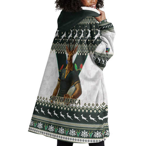 South Africa Christmas Rugby Wearable Blanket Hoodie Springboks Mascot Mix African Pattern