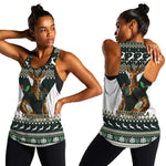 South Africa Christmas Rugby Women Racerback Tank Springboks Mascot Mix African Pattern