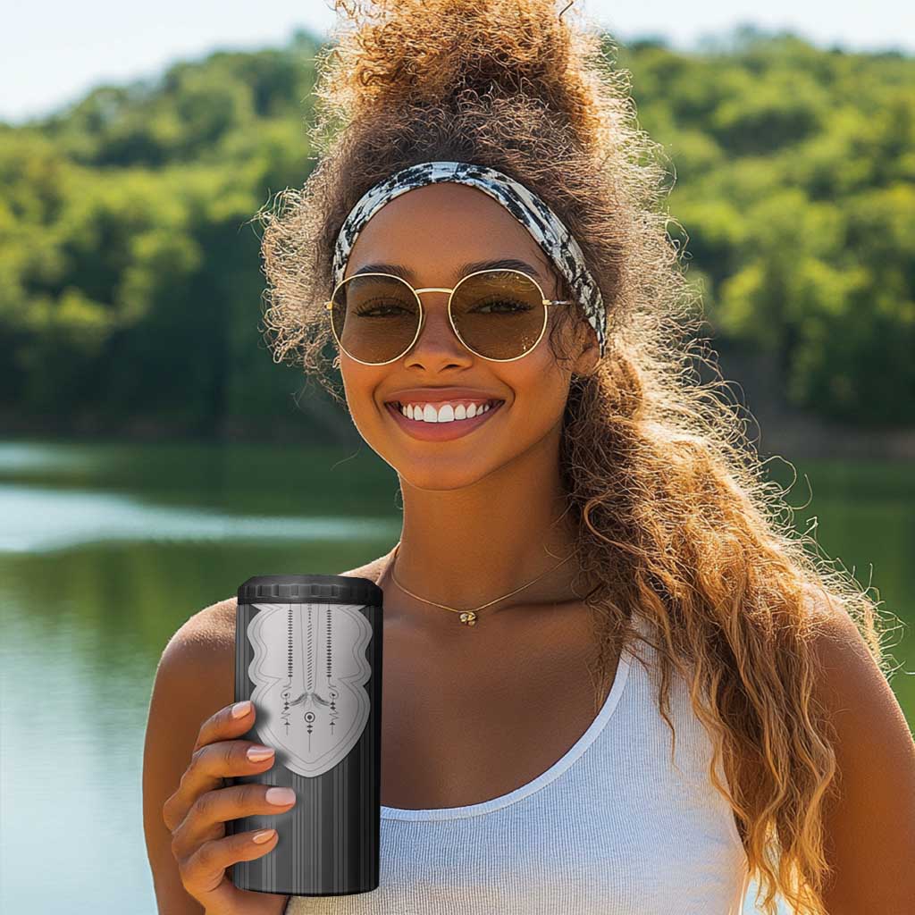 Liberia Kpelle Ethnic Heritage Pattern - Black 4 in 1 Can Cooler Tumbler - African Pride
