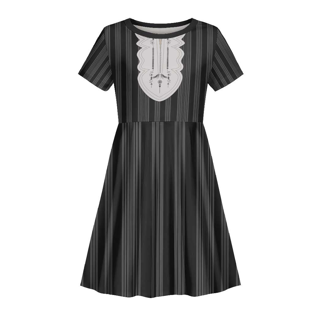 Liberia Kpelle Ethnic Heritage Pattern - Black Kid Short Sleeve Dress - African Pride