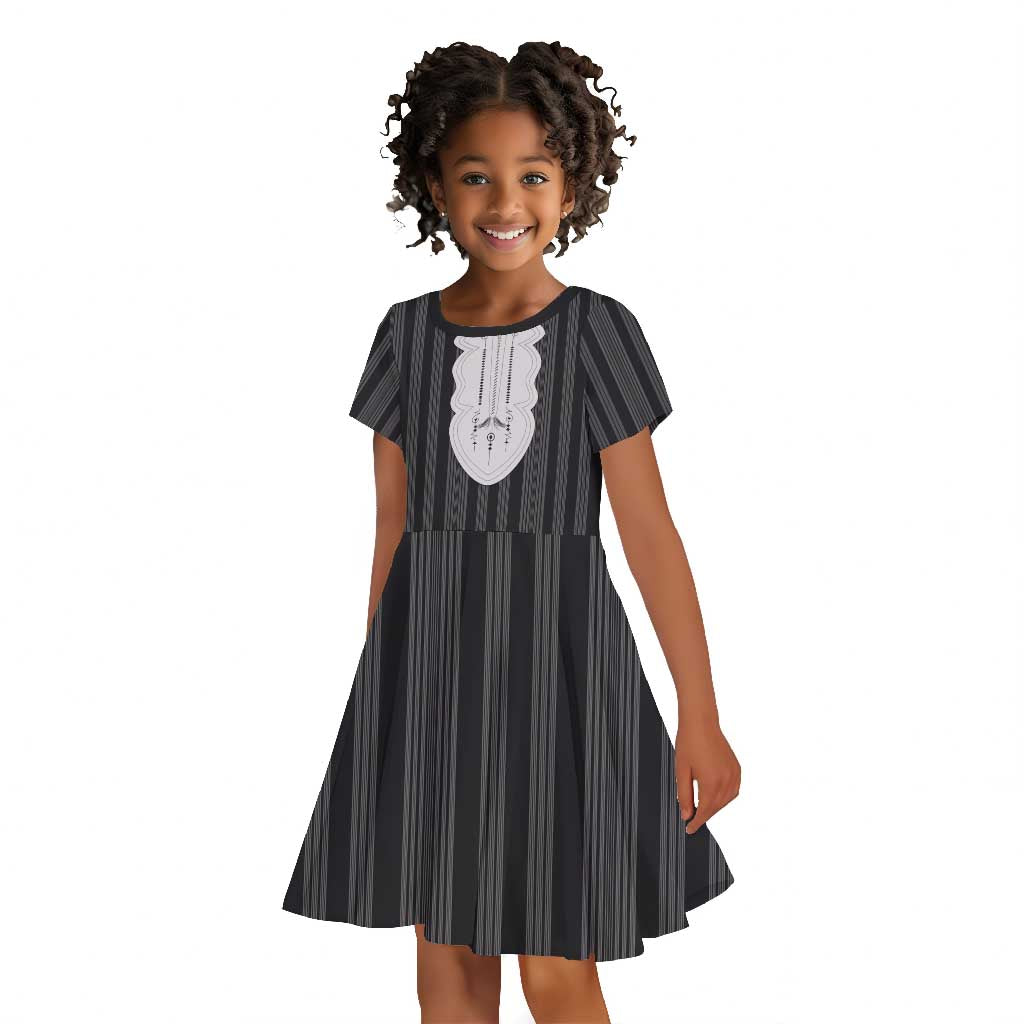 Liberia Kpelle Ethnic Heritage Pattern - Black Kid Short Sleeve Dress - African Pride