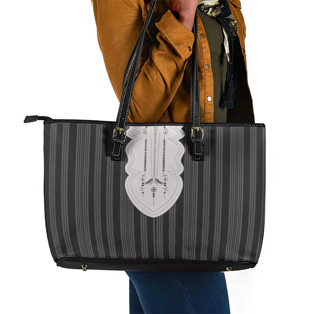 Liberia Kpelle Ethnic Heritage Pattern - Black Leather Tote Bag - African Pride