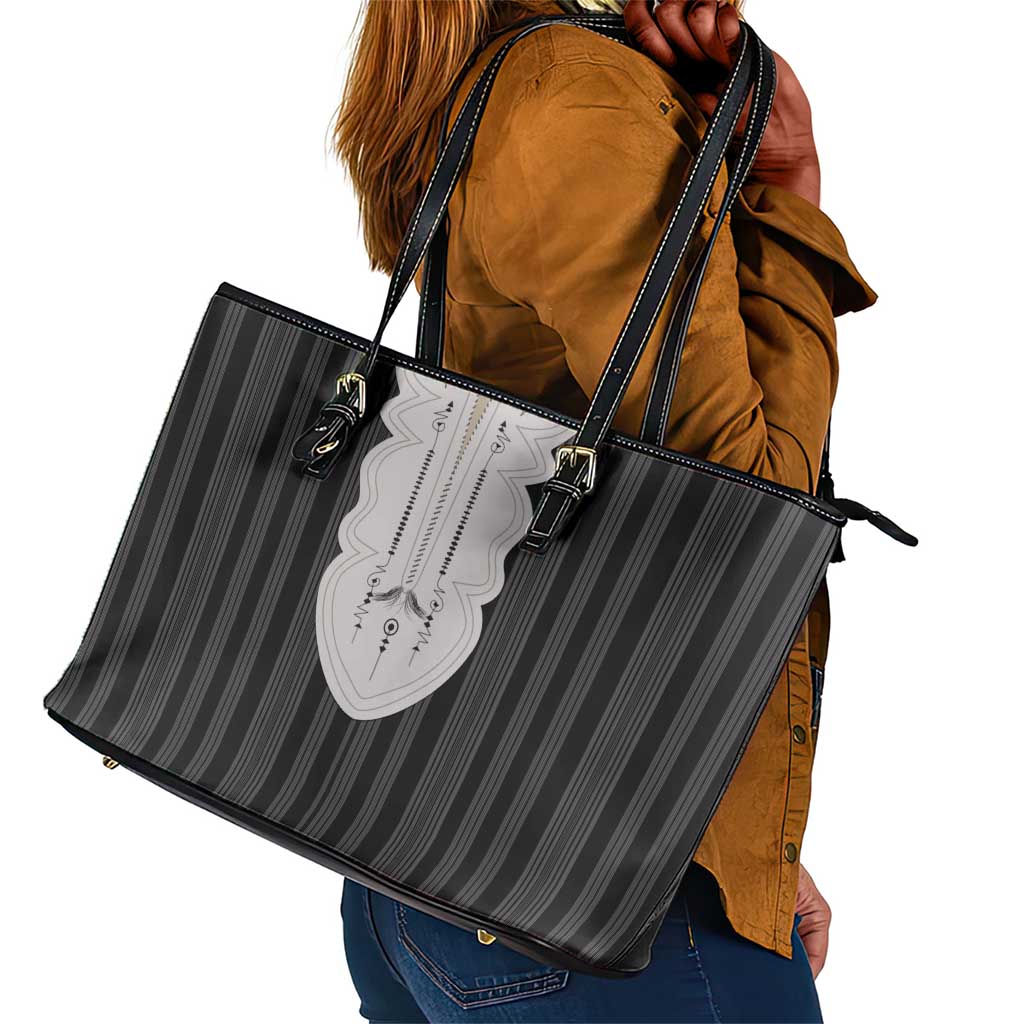 Liberia Kpelle Ethnic Heritage Pattern - Black Leather Tote Bag - African Pride