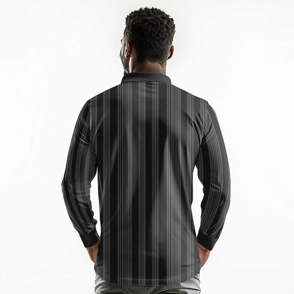 Liberia Kpelle Ethnic Heritage Pattern - Black Long Sleeve Polo Shirt - African Pride