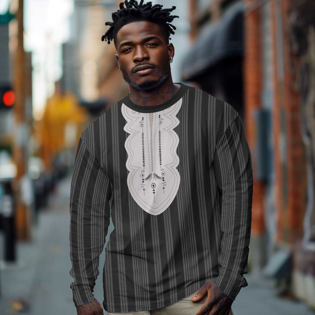Liberia Kpelle Ethnic Heritage Pattern - Black Long Sleeve Shirt - African Pride