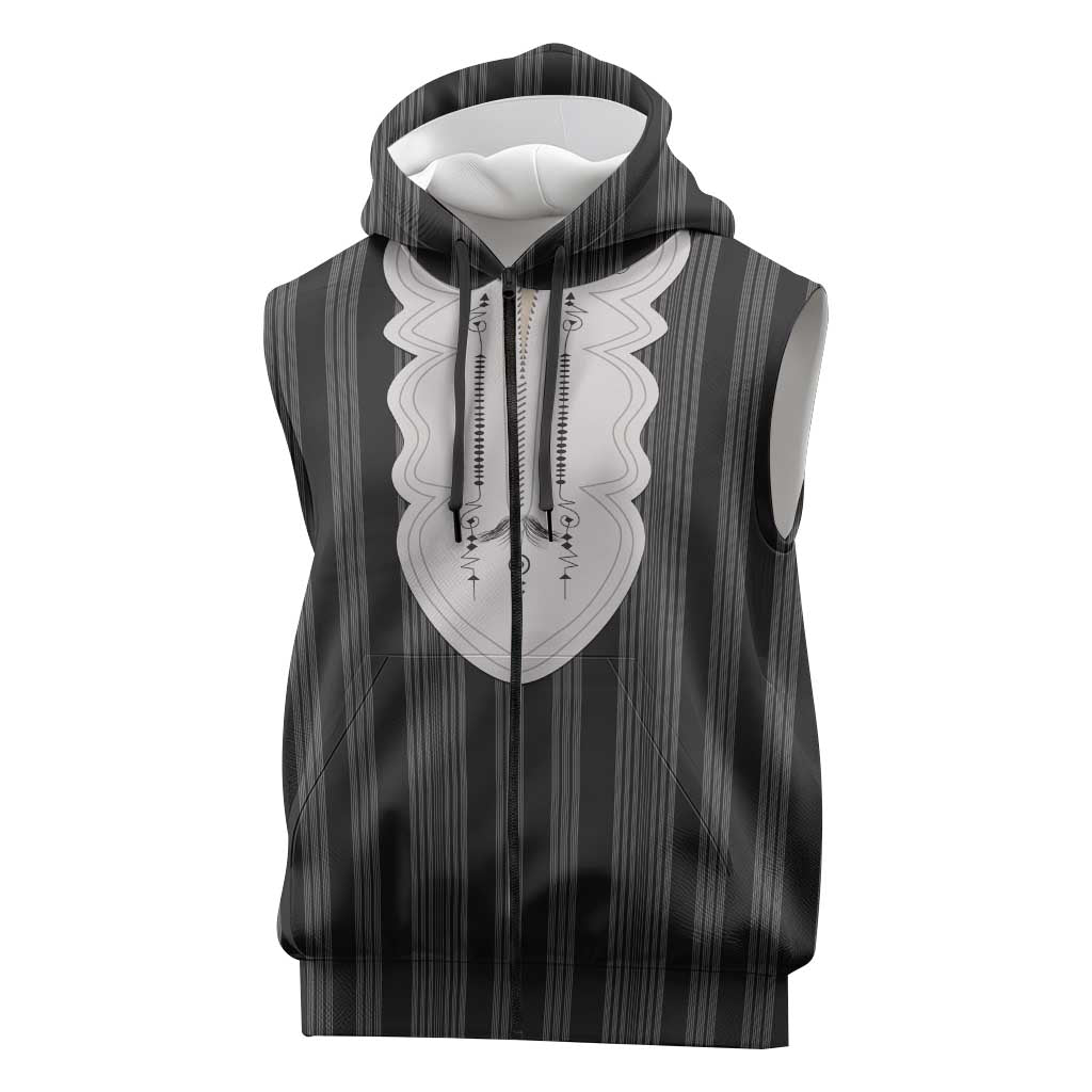 Liberia Kpelle Ethnic Heritage Pattern - Black Sleeveless Zip Hoodie - African Pride