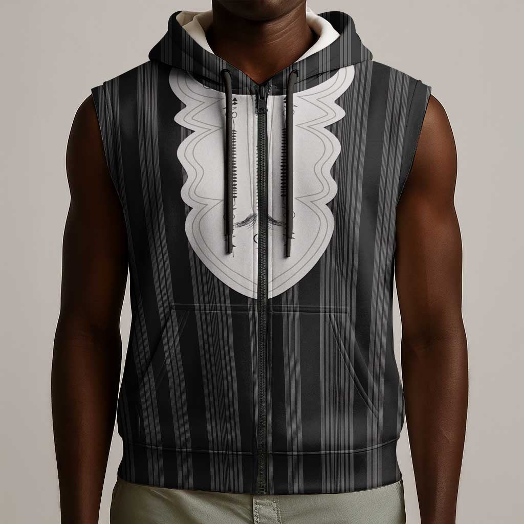 Liberia Kpelle Ethnic Heritage Pattern - Black Sleeveless Zip Hoodie - African Pride