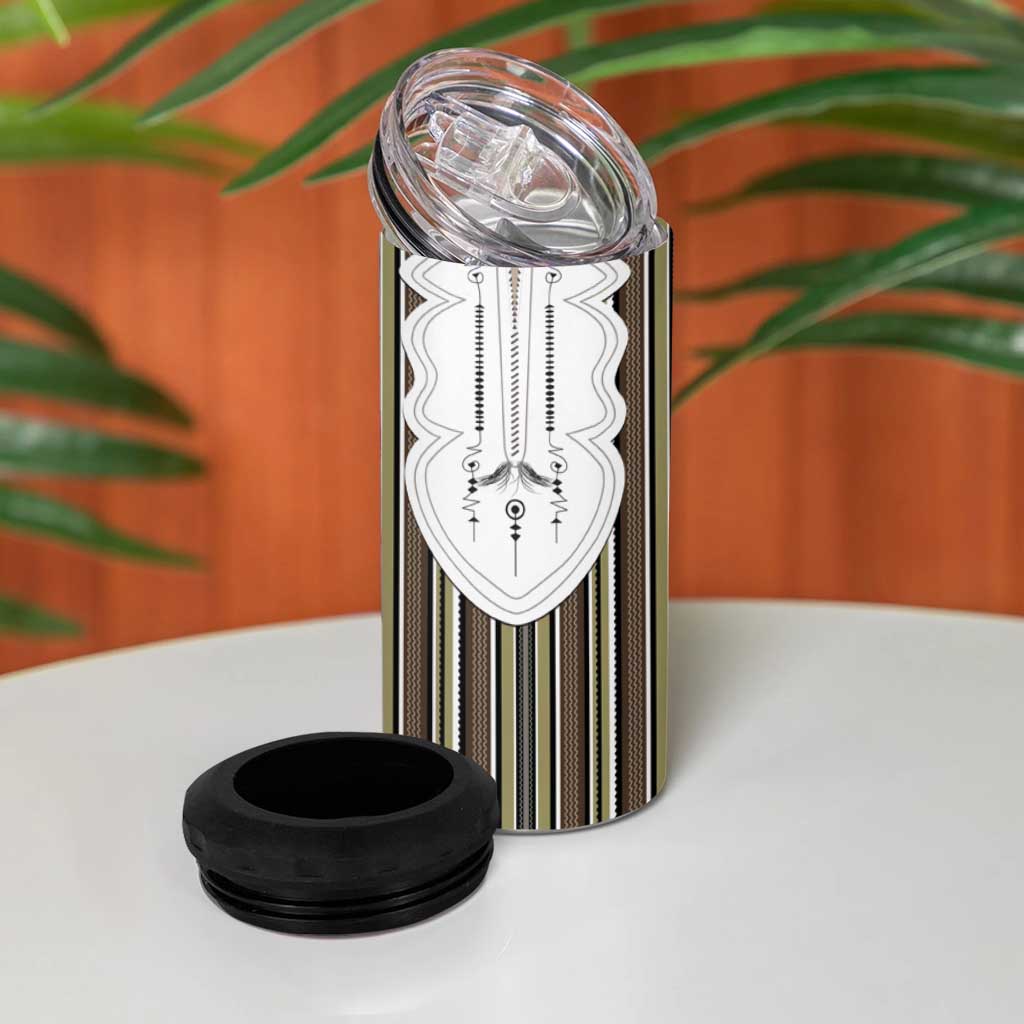 Liberia Kpelle Ethnic Heritage Pattern - Brown 4 in 1 Can Cooler Tumbler - African Pride