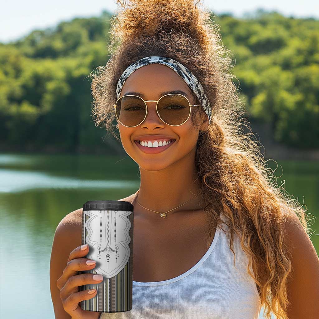 Liberia Kpelle Ethnic Heritage Pattern - Brown 4 in 1 Can Cooler Tumbler - African Pride