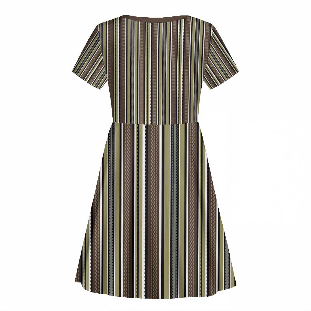 Liberia Kpelle Ethnic Heritage Pattern - Brown Kid Short Sleeve Dress - African Pride