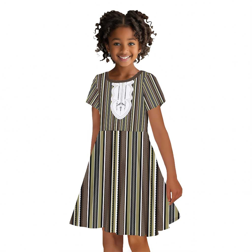 Liberia Kpelle Ethnic Heritage Pattern - Brown Kid Short Sleeve Dress - African Pride