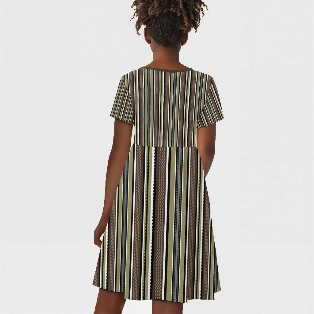 Liberia Kpelle Ethnic Heritage Pattern - Brown Kid Short Sleeve Dress - African Pride