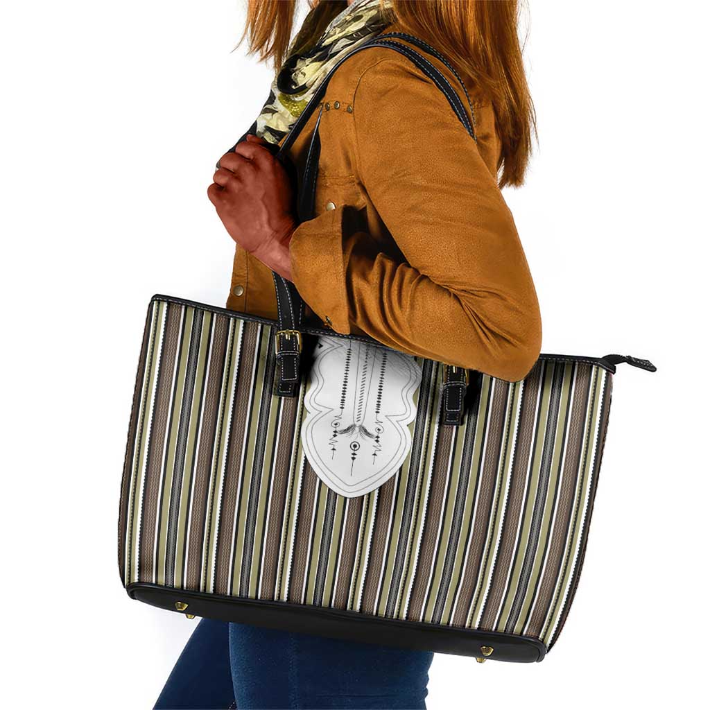 Liberia Kpelle Ethnic Heritage Pattern - Brown Leather Tote Bag - African Pride