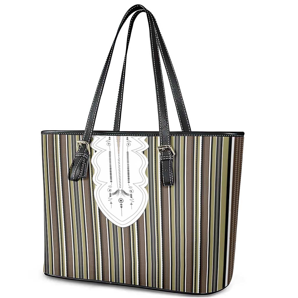 Liberia Kpelle Ethnic Heritage Pattern - Brown Leather Tote Bag - African Pride
