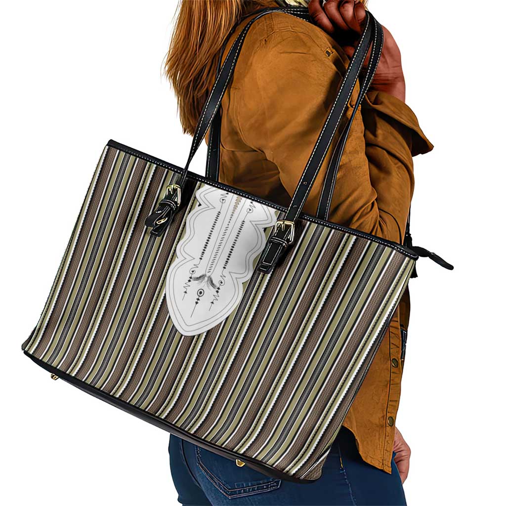 Liberia Kpelle Ethnic Heritage Pattern - Brown Leather Tote Bag - African Pride