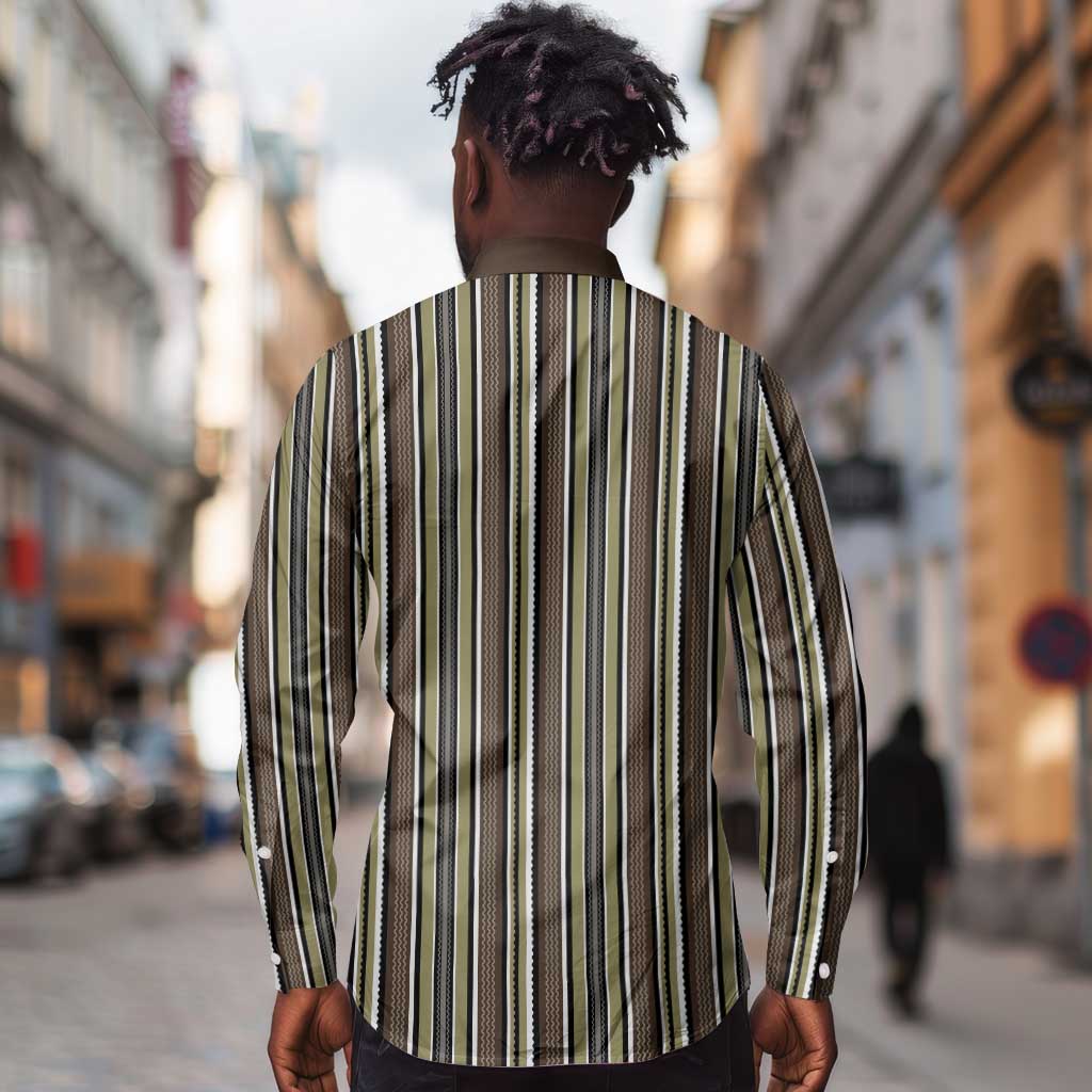 Liberia Kpelle Ethnic Heritage Pattern - Brown Long Sleeve Button Shirt - African Pride