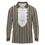Liberia Kpelle Ethnic Heritage Pattern - Brown Long Sleeve Polo Shirt - African Pride