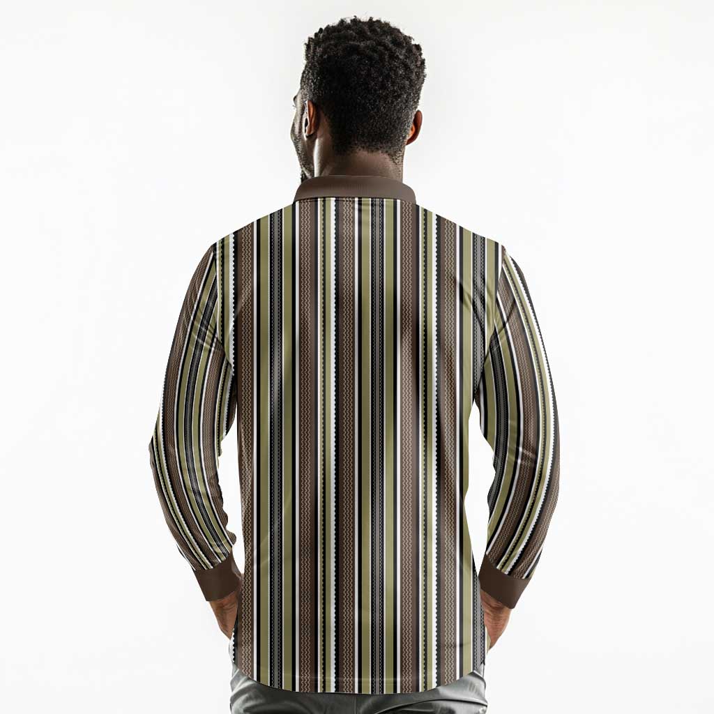 Liberia Kpelle Ethnic Heritage Pattern - Brown Long Sleeve Polo Shirt - African Pride