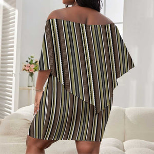 Liberia Kpelle Ethnic Heritage Pattern - Brown Off Shoulder Short Dress - African Pride