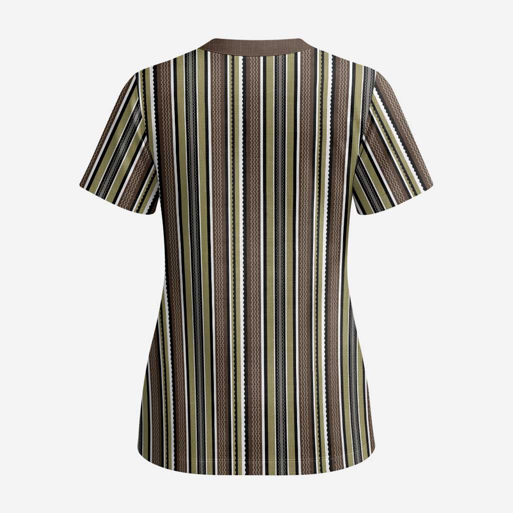 Liberia Kpelle Ethnic Heritage Pattern - Brown Scrub Top - African Pride