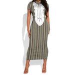 Liberia Kpelle Ethnic Heritage Pattern - Brown Short Sleeve Bodycon Dress - African Pride