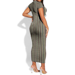 Liberia Kpelle Ethnic Heritage Pattern - Brown Short Sleeve Bodycon Dress - African Pride