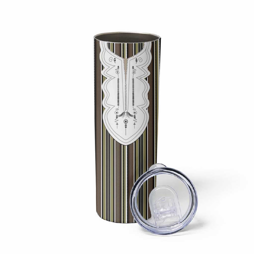 Liberia Kpelle Ethnic Heritage Pattern - Brown Skinny Tumbler - African Pride