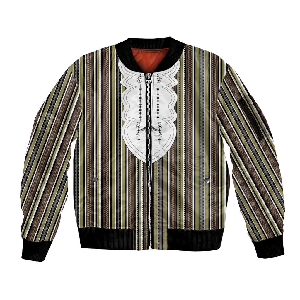 Liberia Kpelle Ethnic Heritage Pattern - Brown Sleeve Zip Bomber Jacket - African Pride