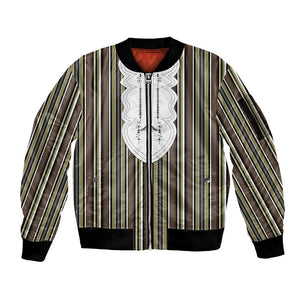 Liberia Kpelle Ethnic Heritage Pattern - Brown Sleeve Zip Bomber Jacket - African Pride