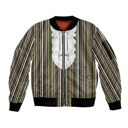 Liberia Kpelle Ethnic Heritage Pattern - Brown Sleeve Zip Bomber Jacket - African Pride