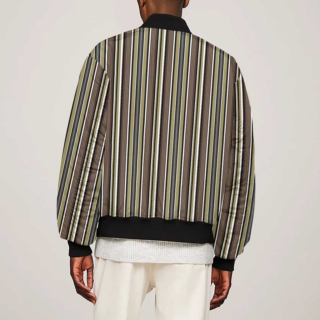 Liberia Kpelle Ethnic Heritage Pattern - Brown Sleeve Zip Bomber Jacket - African Pride