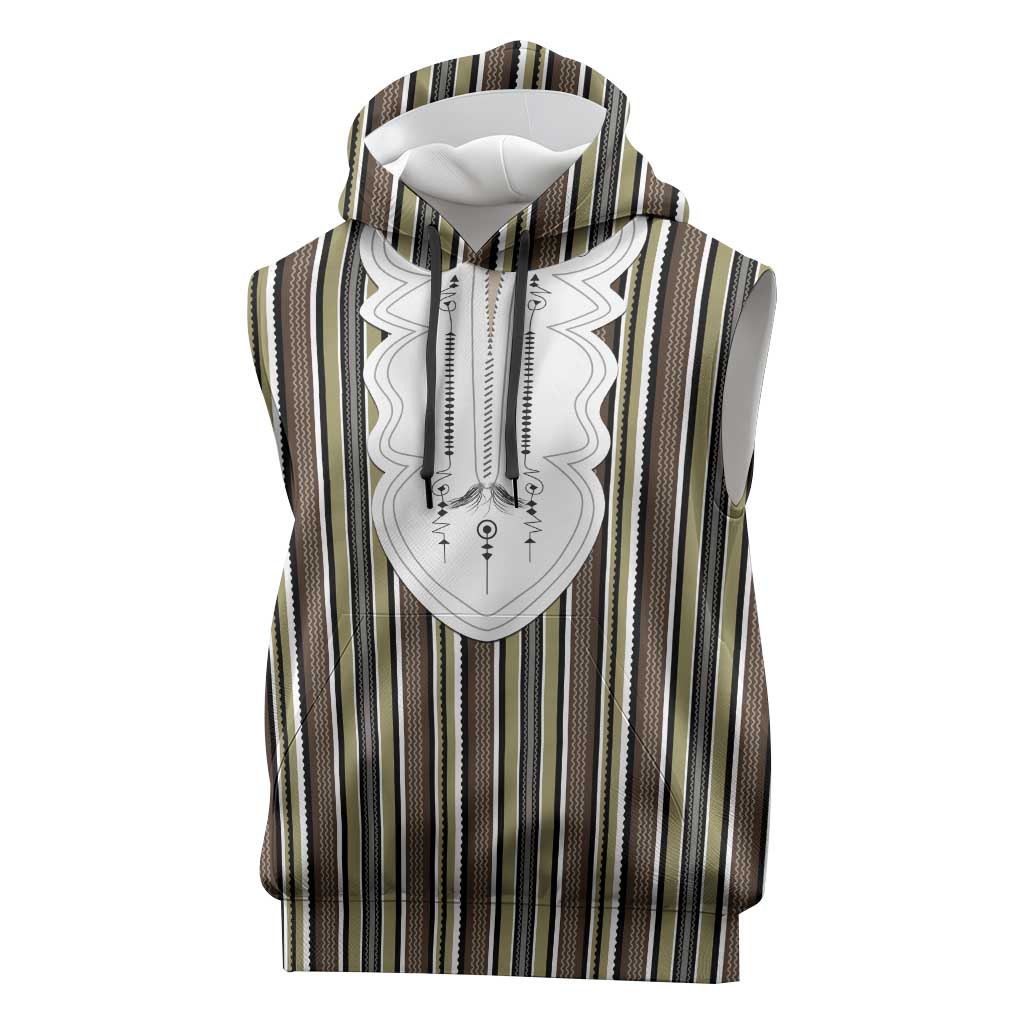 Liberia Kpelle Ethnic Heritage Pattern - Brown Sleeveless Hoodie - African Pride