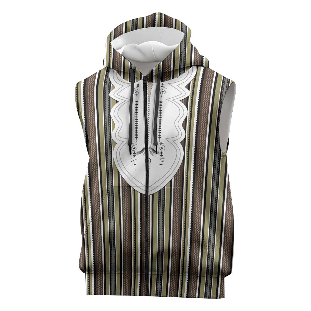 Liberia Kpelle Ethnic Heritage Pattern - Brown Sleeveless Zip Hoodie - African Pride