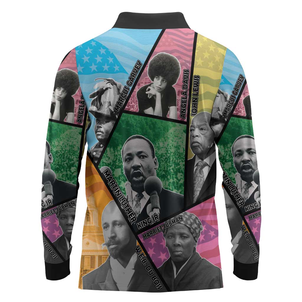 Civil Rights Leader Long Sleeve Polo Shirt Black History Tribute - African Pride