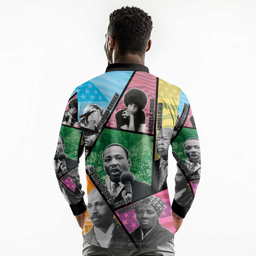 Civil Rights Leader Long Sleeve Polo Shirt Black History Tribute - African Pride