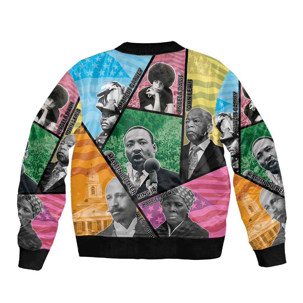 Civil Rights Leader Sleeve Zip Bomber Jacket Black History Tribute - African Pride