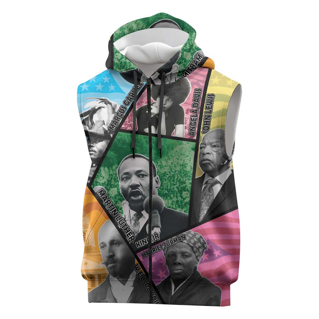 Civil Rights Leader Sleeveless Zip Hoodie Black History Tribute - African Pride