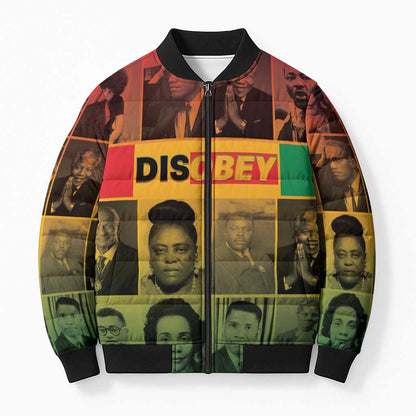 Disobey Black History Tribute Bomber Puffer Jacket Honoring the Civil Rights Legacy