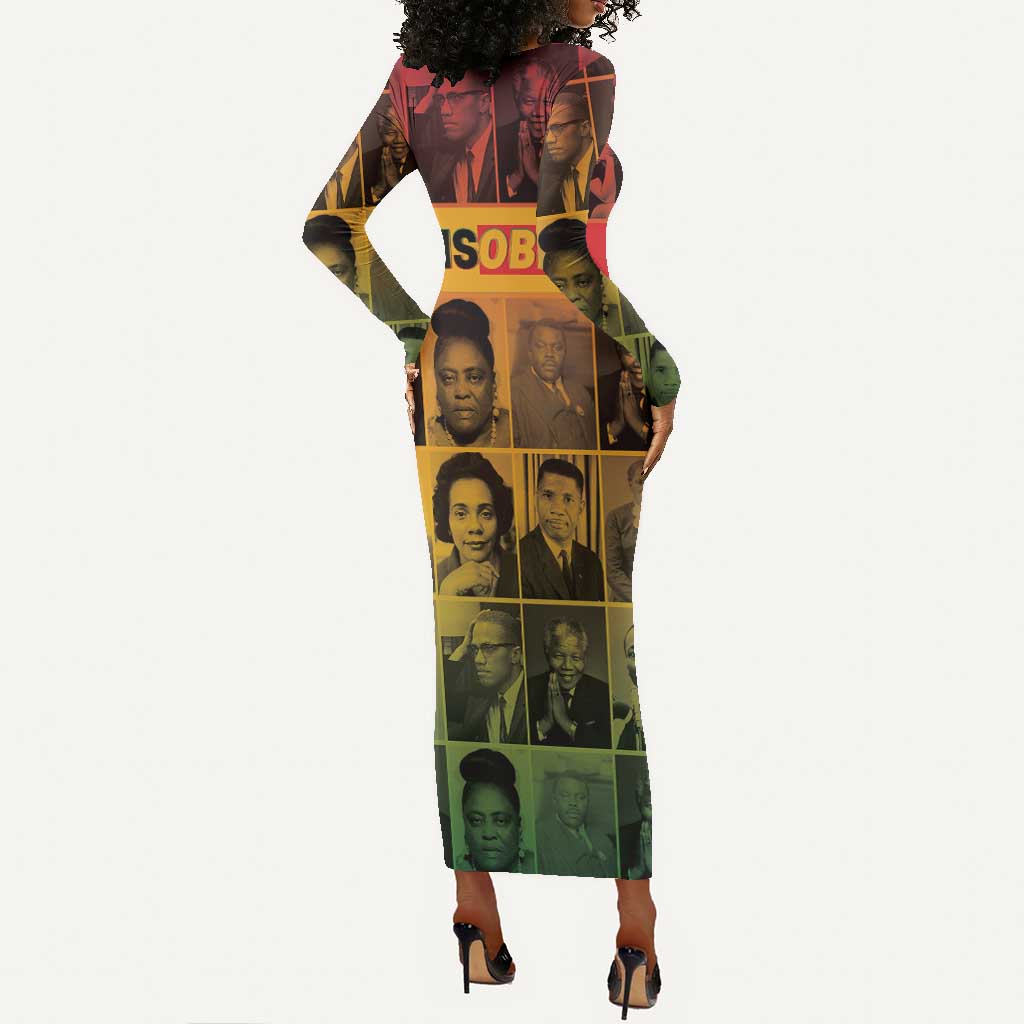Disobey Freedom Fighters Long Sleeve Bodycon Dress African American Heroes - African Pride