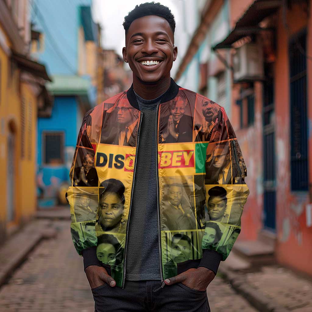 Disobey Freedom Fighters Sleeve Zip Bomber Jacket African American Heroes - African Pride